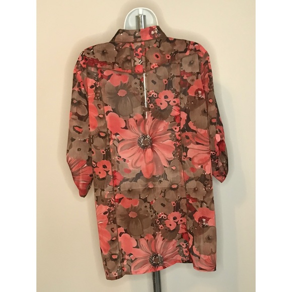 TANJAY FLORAL BUTTON UP COLLAR SIZE 14 BLOUSE - Picture 4 of 8